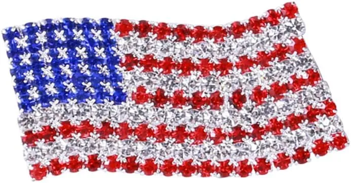 2 PCS Fashion Enamel Brooch Pin Set Rhinestone Patriotic Independence Day 4th of July American Flag Brooch for Clothes Bags Backpacks
