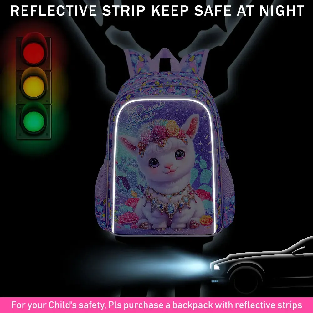 3 Piece Alpaca Backpack Set For Girls 16 Inch Elementary School