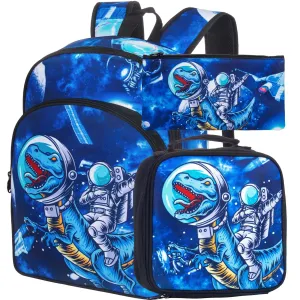 3 Piece Boys Backpack Set 16 Dinosaur Bookbag Lunch Box Elementary School Bag