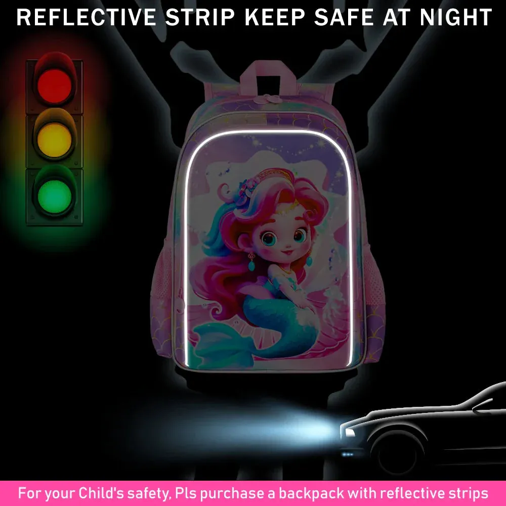 3 Piece Girls Backpack Set 16 Inch Princess Fish Design With Lunch Box