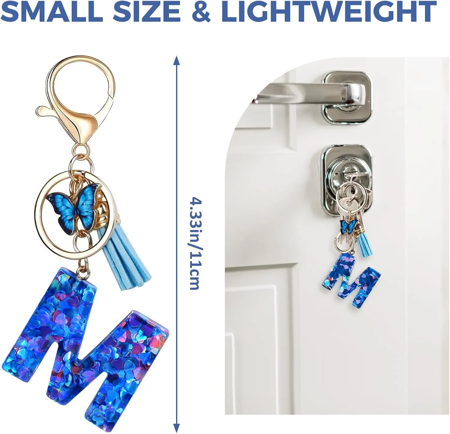 Fmeida Keychains for Women Cute Initial Letter Keychain Purse Charms for Handbags Backpacks Butterfly Blue