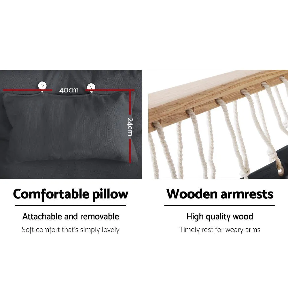 Hammock Hanging Swing Chair With Wooden Armrests And  Cushions - Portable - Grey