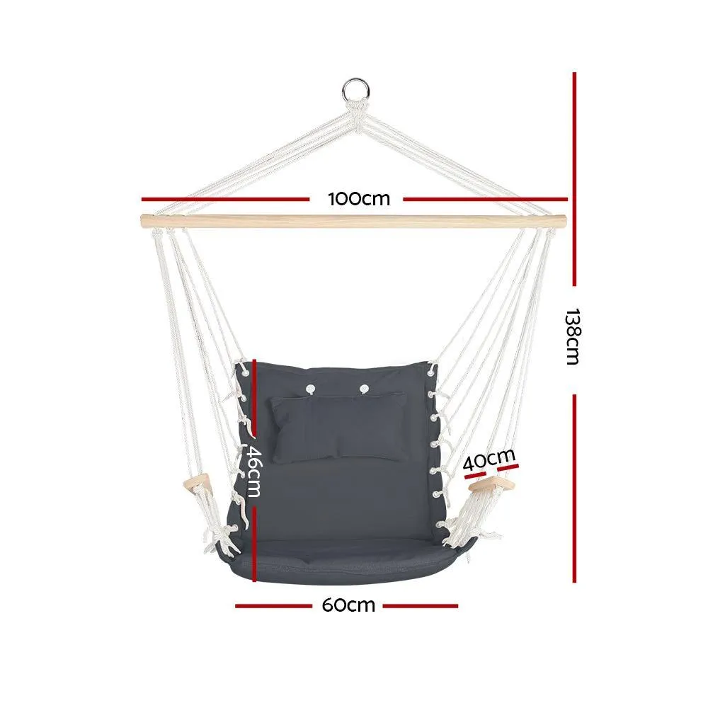 Hammock Hanging Swing Chair With Wooden Armrests And  Cushions - Portable - Grey