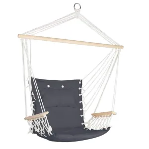 Hammock Hanging Swing Chair With Wooden Armrests And  Cushions - Portable - Grey