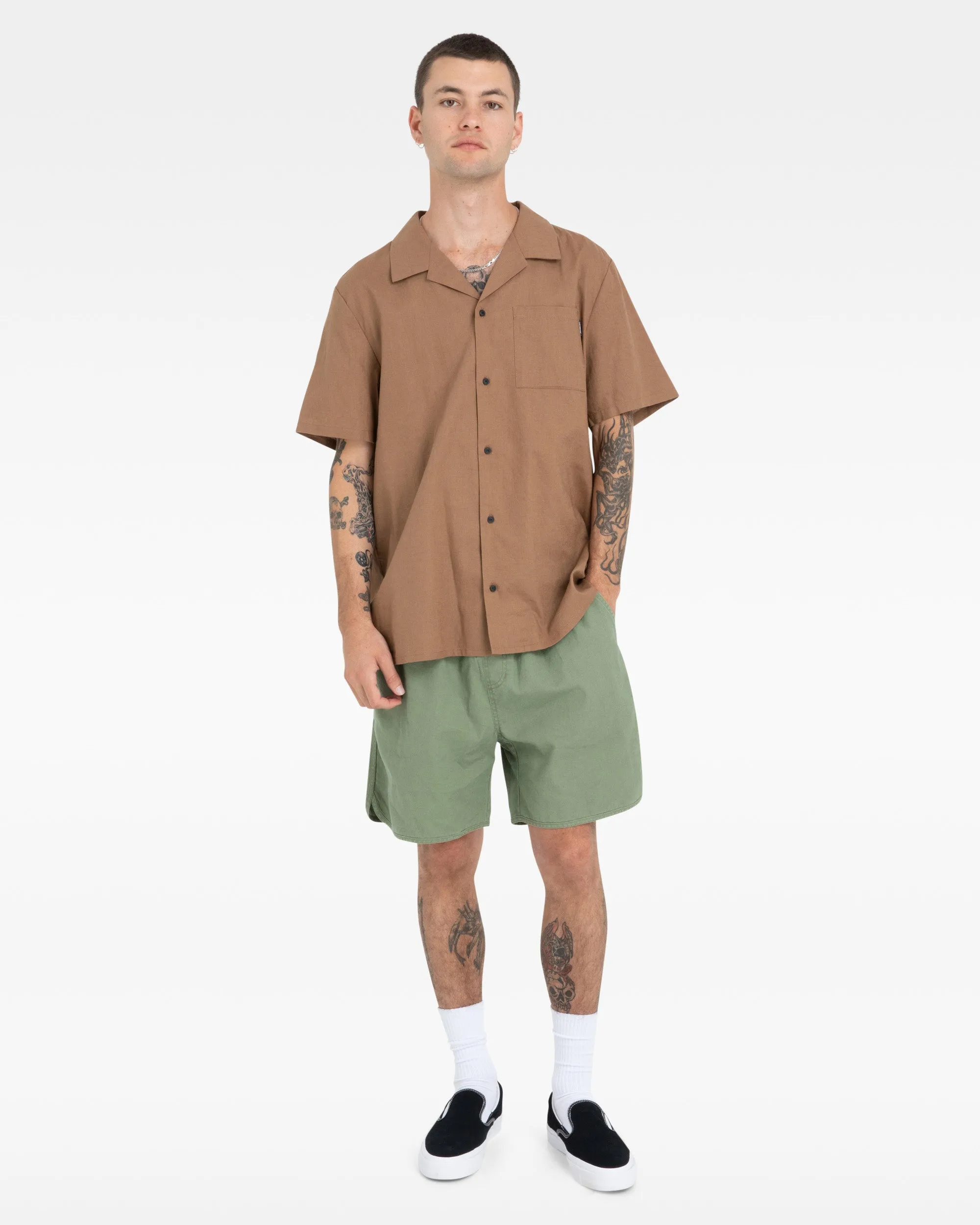 HURLEY CAMP TEXTURE S/S SHIRT - TOBACCO BROWN