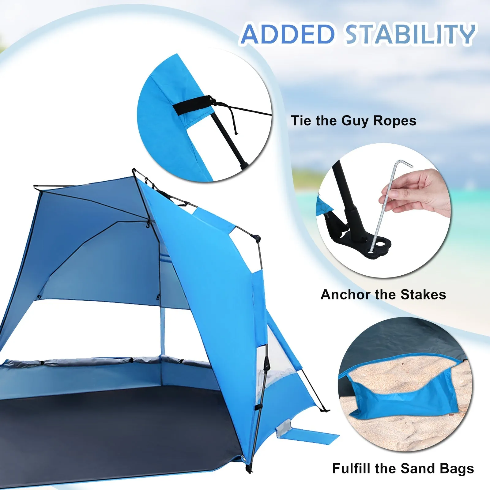 Instant Beach Tent, Sunshade with Windows