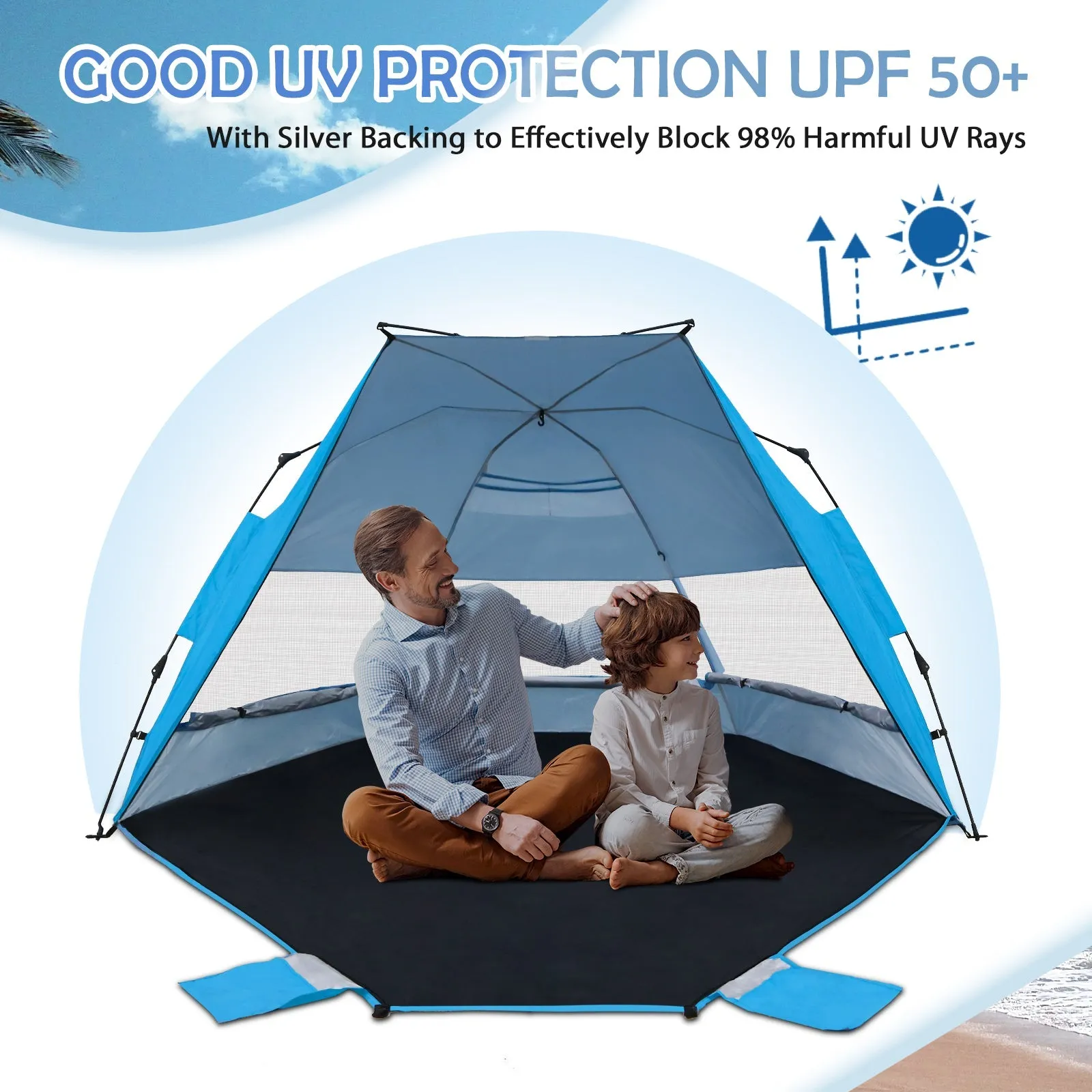 Instant Beach Tent, Sunshade with Windows
