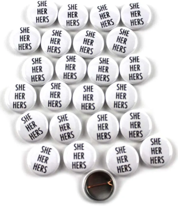 LGBTQ  She/Her/Hers Are My Preferred Gender Pronouns Pinback Buttons  Colorful & Round Durable Pins for Backpacks, Jackets, Lanyards, and Events  Ideal for Pride Celebrations  1 Inch (25 Pack)