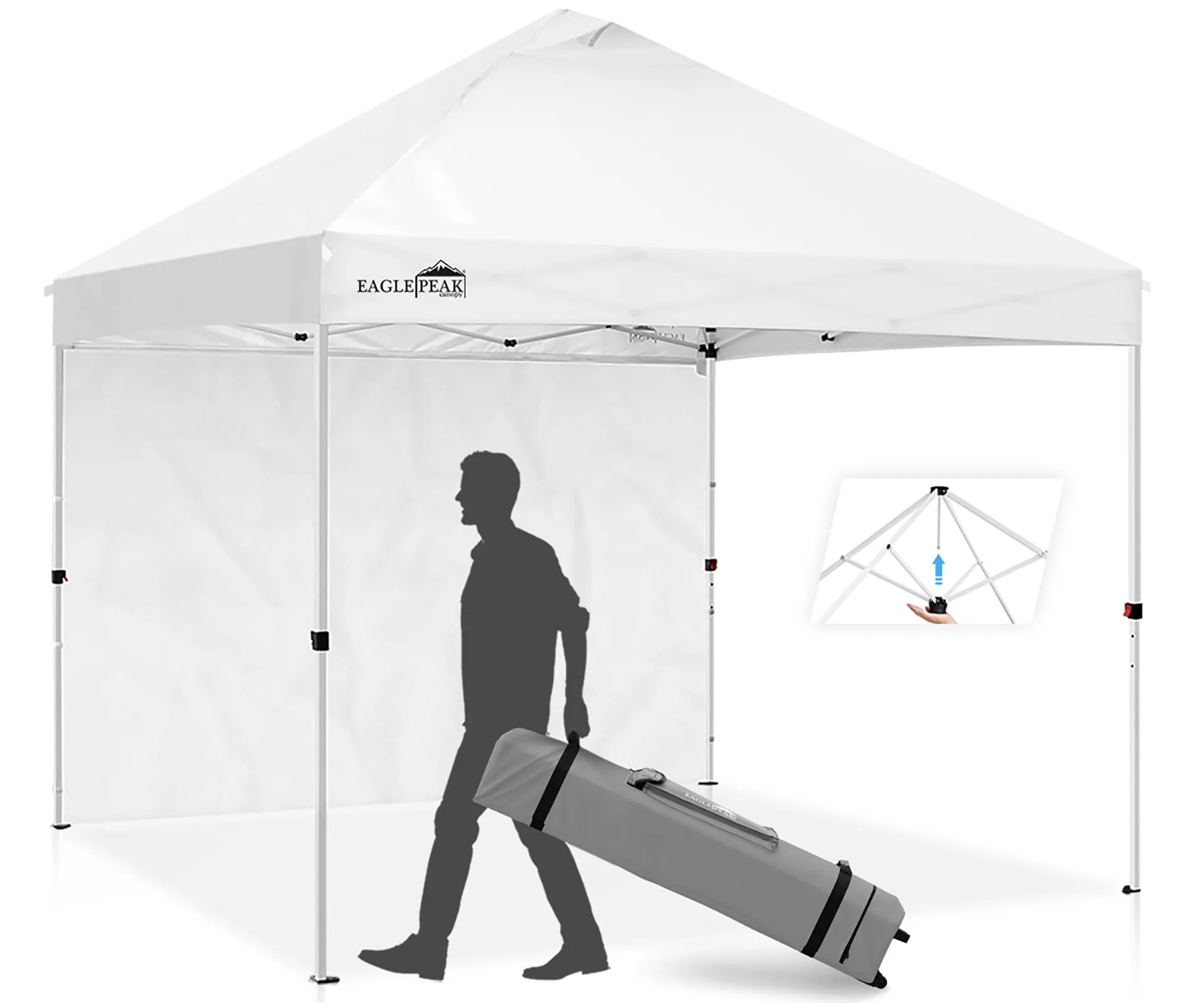 MP100 10x10 Professional Commercial Pop Up Canopy Tent  Folding Shelter w/Zipper Attach Sunwall and 100 Sq Ft of Shade (White)
