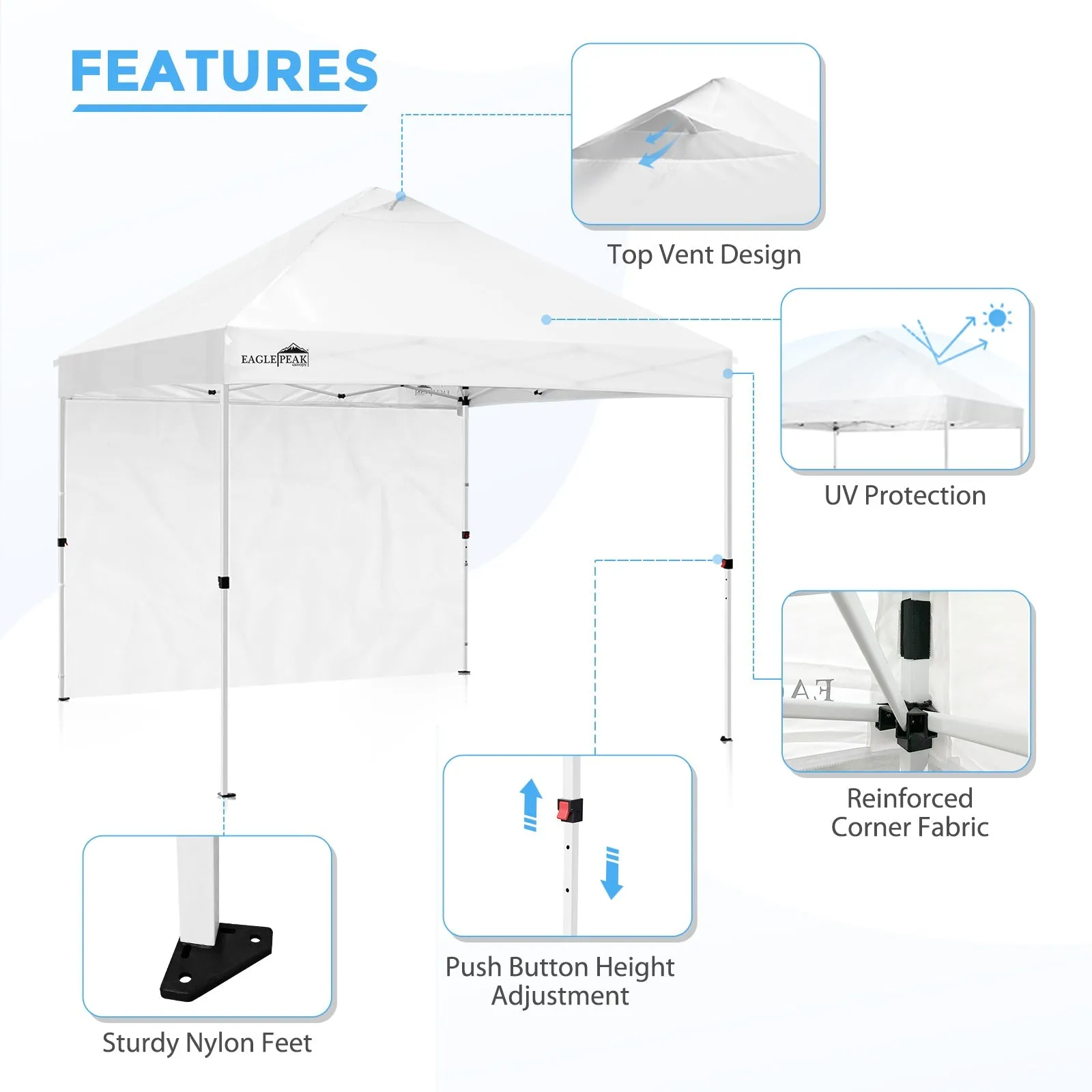 MP100 10x10 Professional Commercial Pop Up Canopy Tent  Folding Shelter w/Zipper Attach Sunwall and 100 Sq Ft of Shade (White)