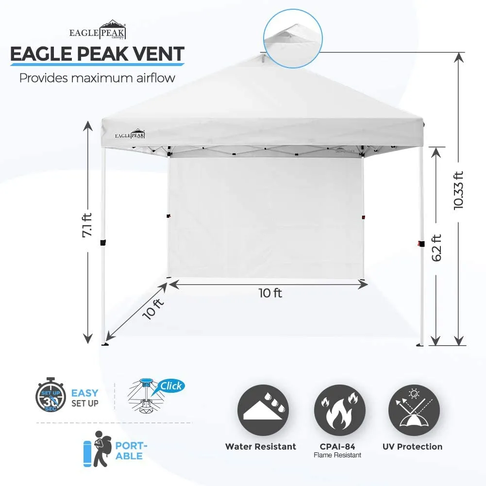 MP100 10x10 Professional Commercial Pop Up Canopy Tent  Folding Shelter w/Zipper Attach Sunwall and 100 Sq Ft of Shade (White)