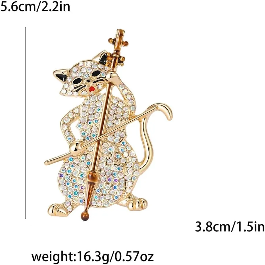 Play The Cello Cat Cartoon Animal Brooch Lapel Pins Badge Unique Brooches for Women Girls Suit Dresses Clothing Backpacks Bags Hats Accessory Fashion Jewelry