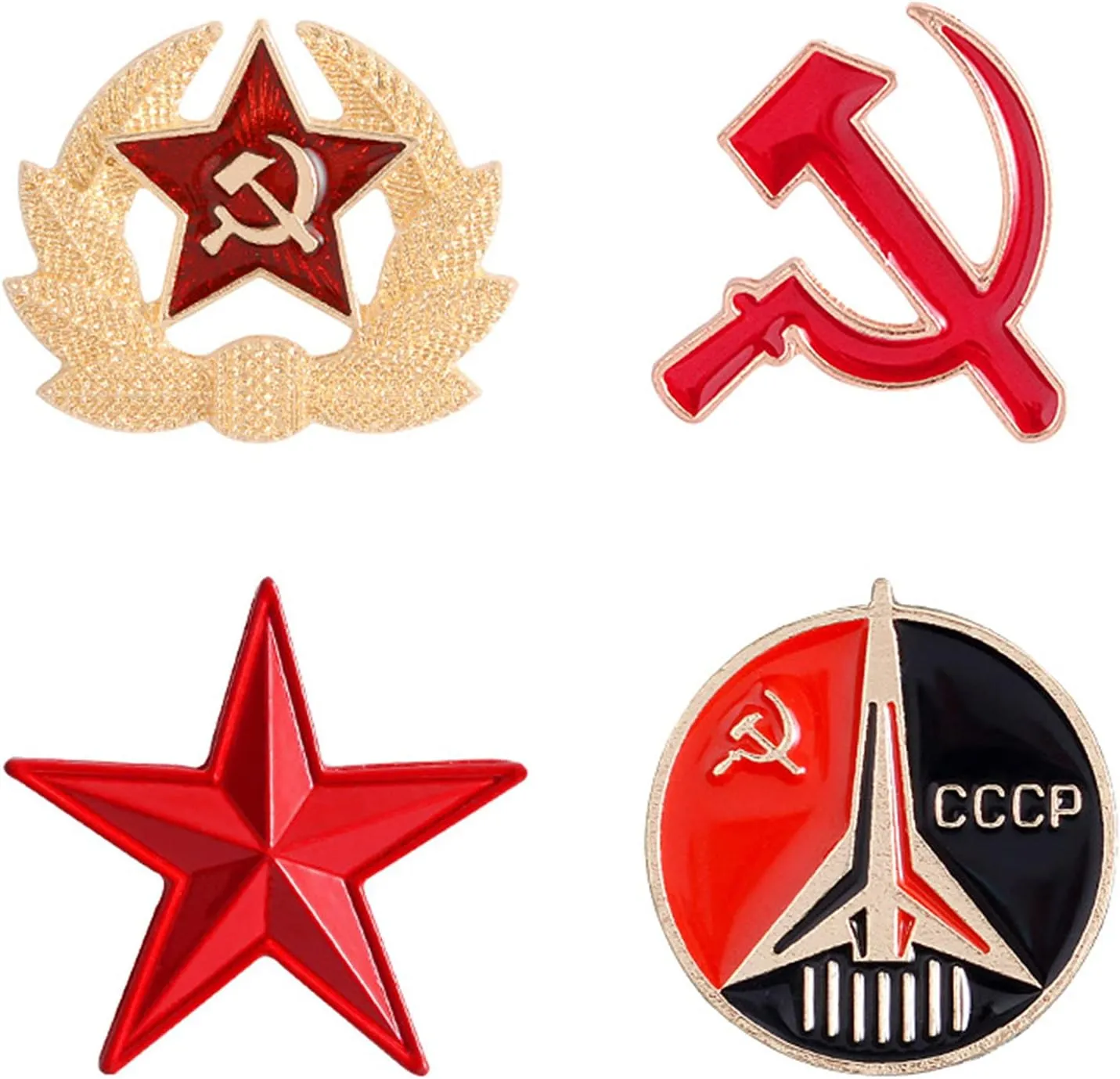 USSR Military Pin, USSR Russian Soviet Removable Lapel Pin Badge, Red Army Star Hat Pin Cap Badge, CCCP Badges Communism Insignia Brooch 4 Pin