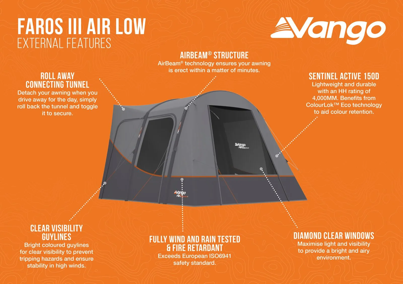 Vango Faros III Air Inflatable Drive Away Awning Cloud Grey - Low