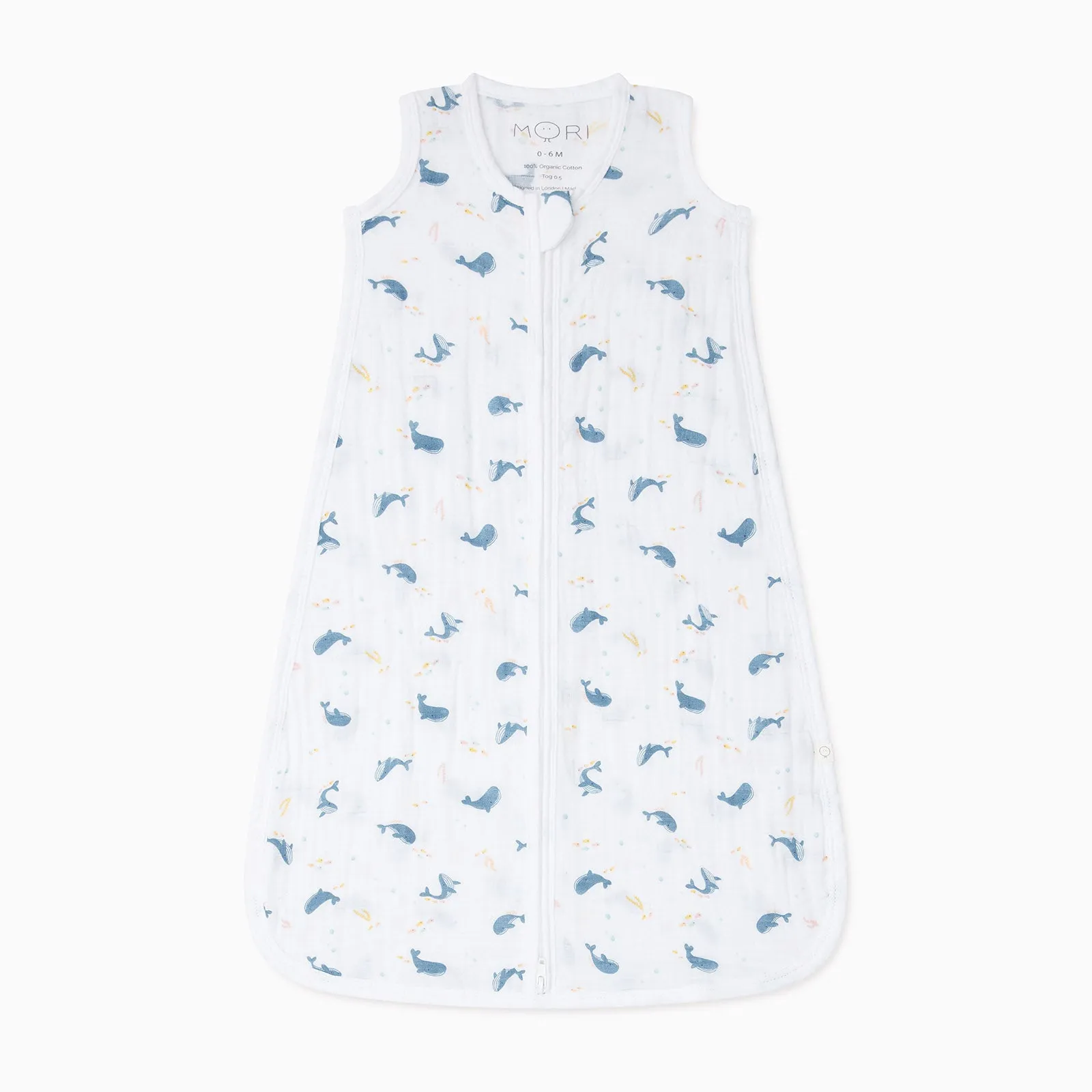 Whale Print Muslin Front Opening Sleep Sack 0.5 TOG