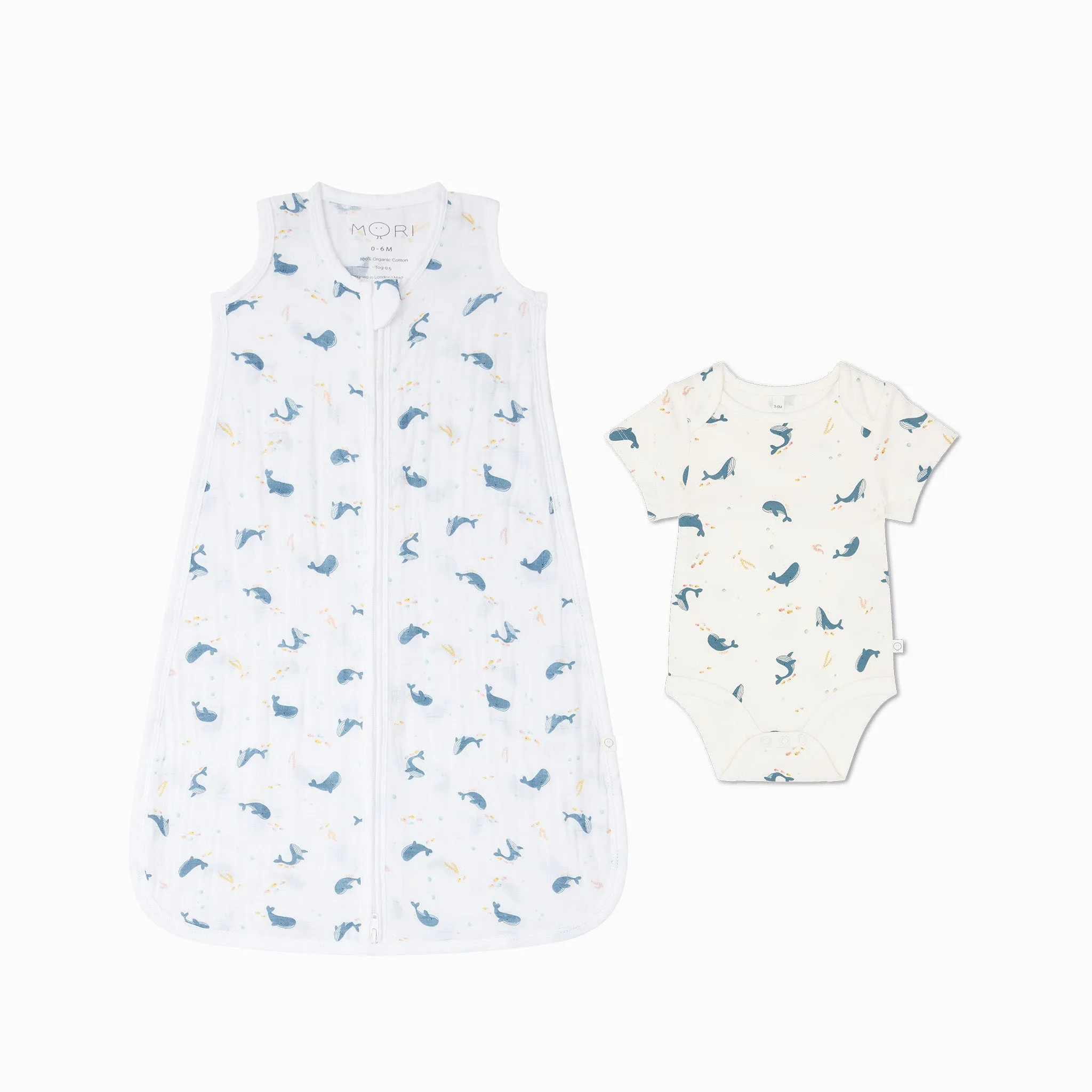 Whale Print Sleep Sack 0.5 TOG & Bodysuit Set